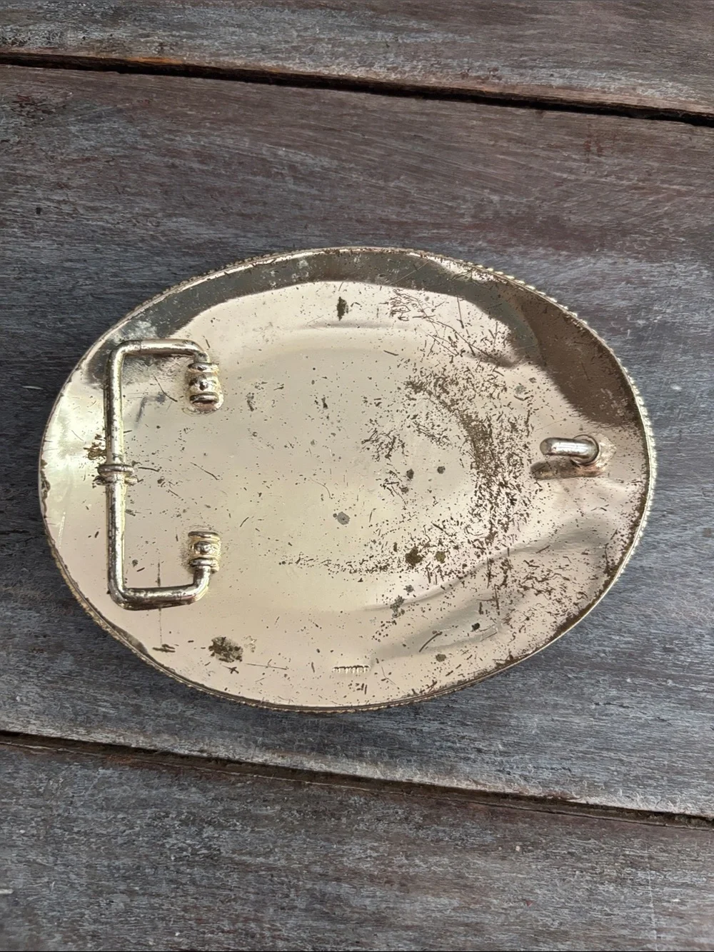 Alpaca Mexico Silver Cowboy on Horse Western Belt Buckle Oval Rope Border Stamp